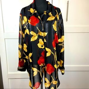 18w black and gold floral print blouse